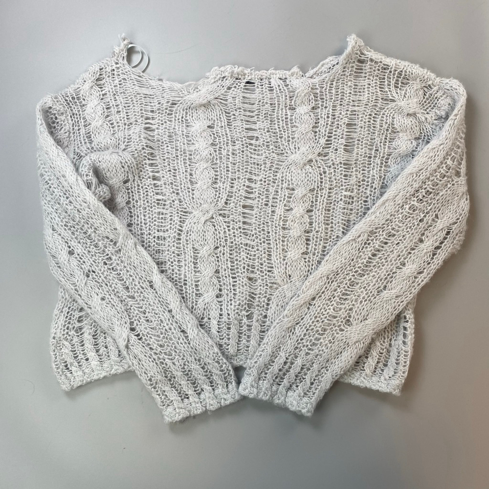 ZARA Sweater Womens XS Light Gray Cable Open Knit Distressed Ballet Fairy Boho